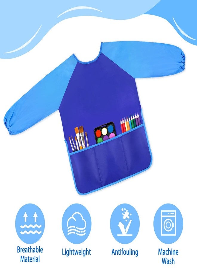 DaiUni Art Smock for Kids, Toddler Paint Smock, Kids Painting Apron, Waterproof Children Artist Craft Apron With Long Sleeve and 3 Pockets for Age 2-6 (Blue) - Image 4